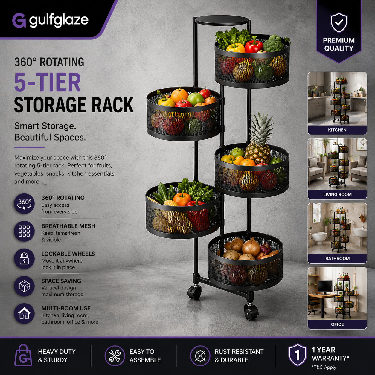 5-Tier 360° Rotating Storage Rack