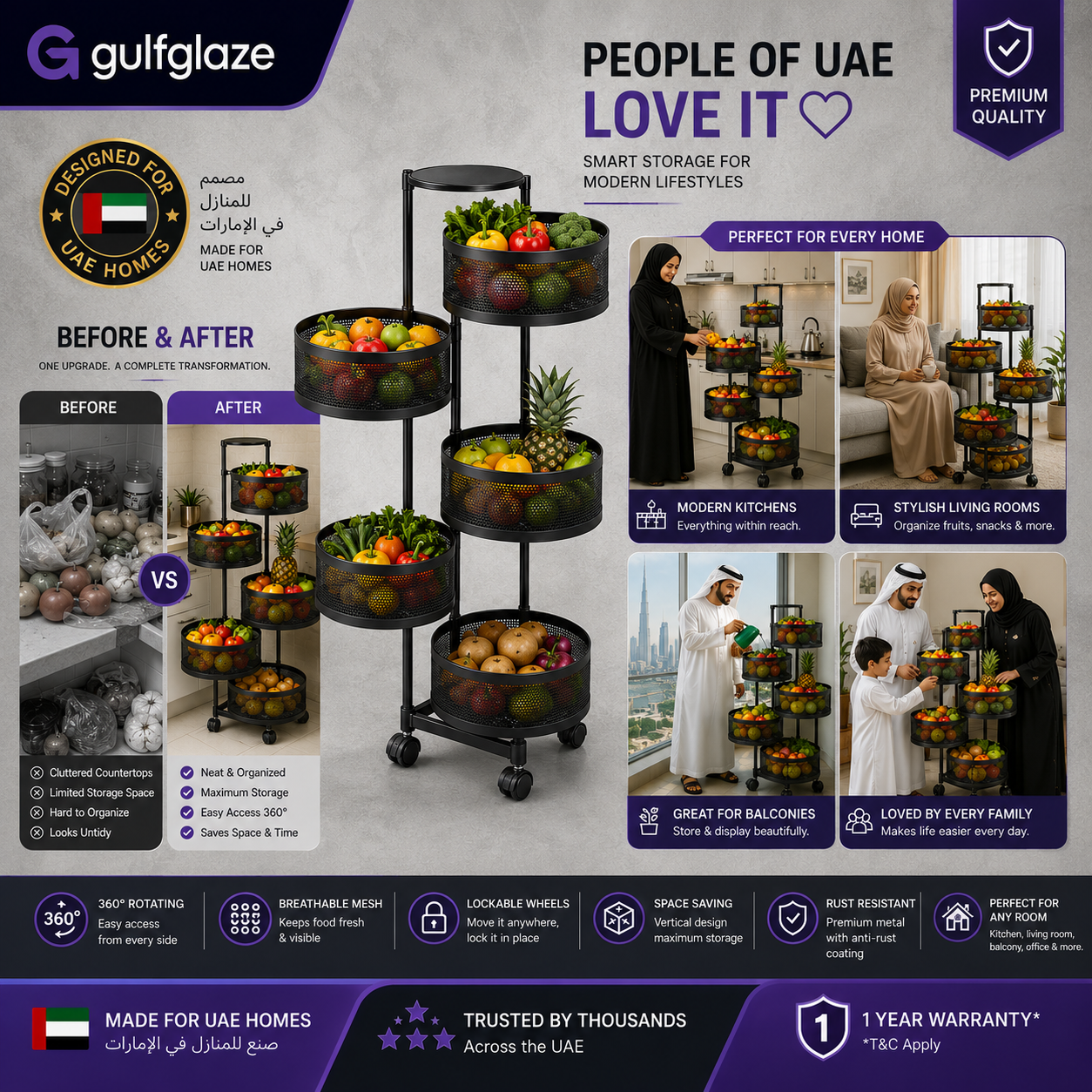 5-Tier 360° Rotating Storage Rack