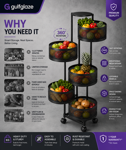 5-Tier 360° Rotating Storage Rack