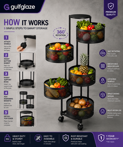 5-Tier 360° Rotating Storage Rack